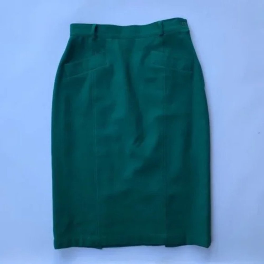 [SOLD] PURE Wool 50's Teal Green High waisted Pin-up Pencil Skirt Pockets Small